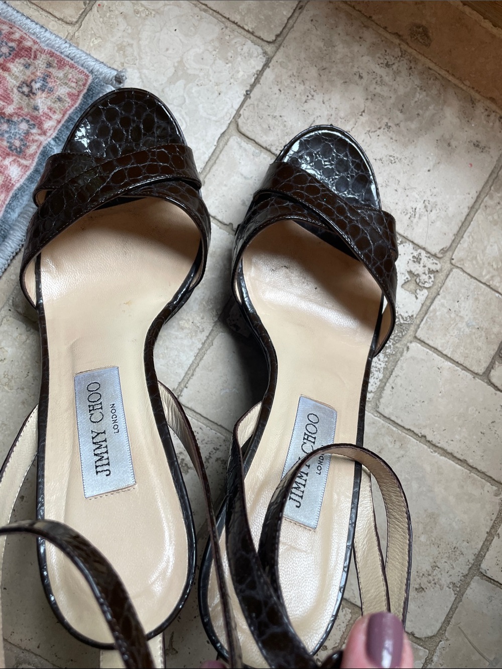 Jimmy Choo Brown Croc-Embossed Leather Platform Sandals Reinforced 42 - Picture 10 of 15